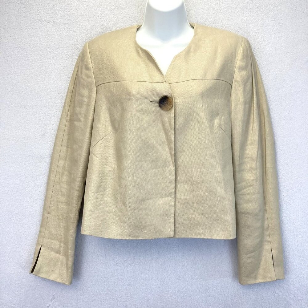 Chicos 2 Linen Blend Blazer Womens Large 12 Button Lined Lightweight Jacket Suit